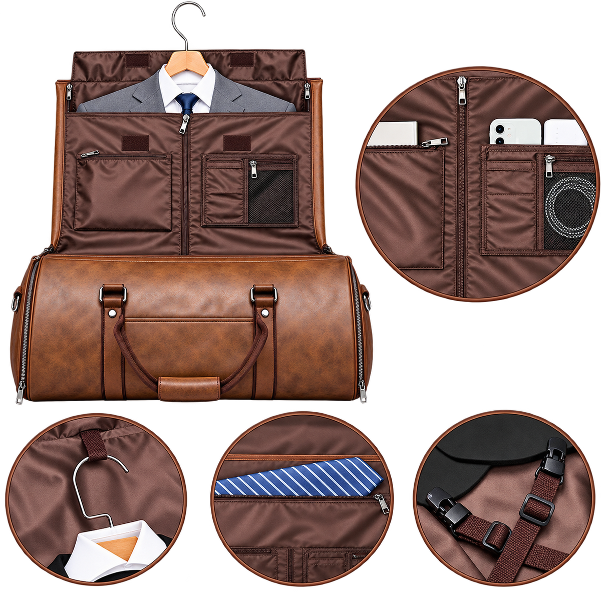 Large Capacity PU Travel Garment Bag with Shoulder Strap – Suit Duffel Bag