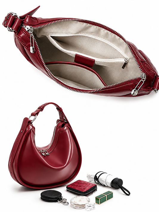 Genuine Leather Hobo Crossbody Bag – Soft Zip Handbag