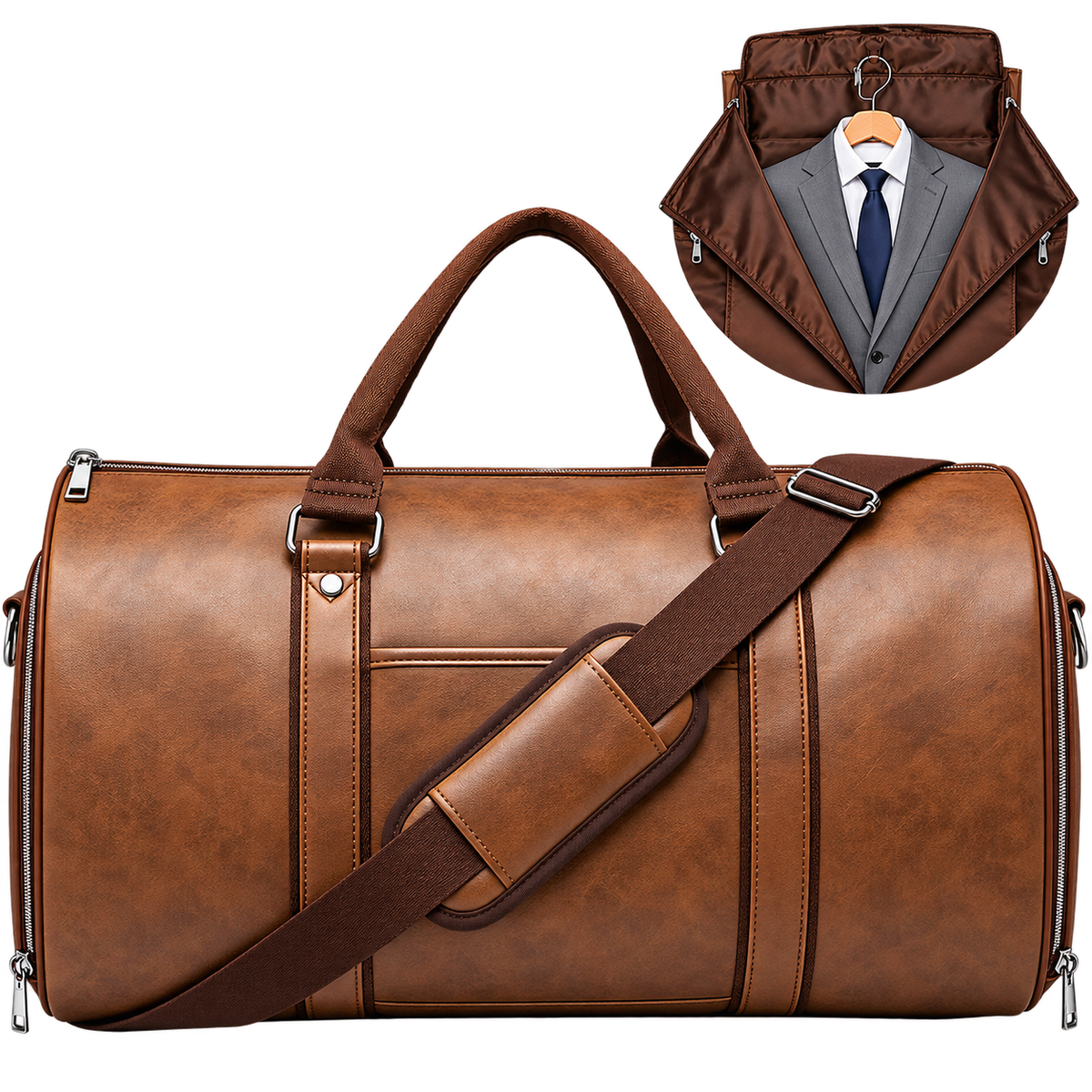 Large Capacity PU Travel Garment Bag with Shoulder Strap – Suit Duffel Bag