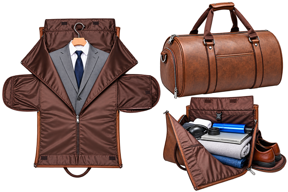Large Capacity PU Travel Garment Bag with Shoulder Strap – Suit Duffel Bag